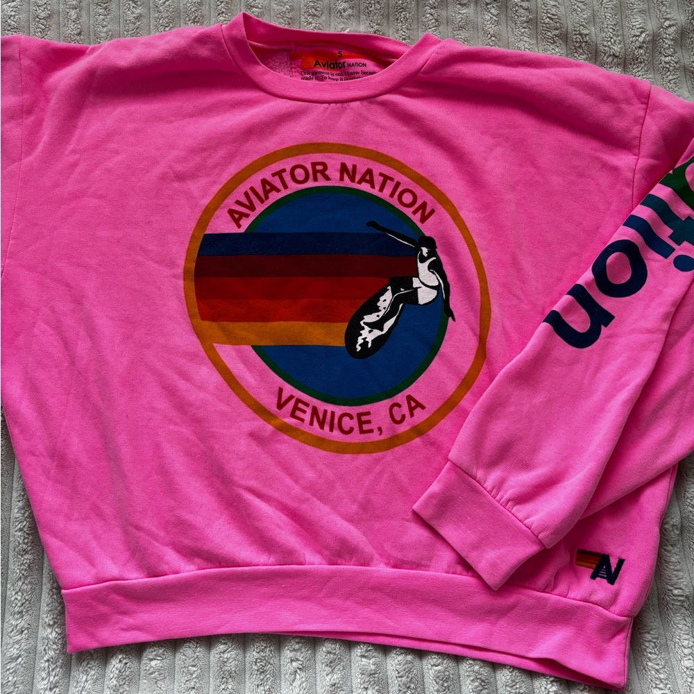 Neon Pink Aviator Nation Relaxed Crew Sweatshirt